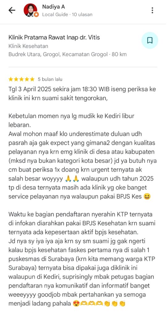 review klinik kesehatan di malang, review klinik recomended di malang, klinik dengan review terbaik di malang, testimoni pasien klinik di malang, review positif pasien klinik terpercaya di malang, klinik dengan layanan terbaik di malang, rekomendasi klinik kesehatan layanan terbaik di malang, klinik faskes pertama dengan layanan positif di malang, kata pasien tentang klinik kesehatan di malang, testimoni pasien klinik dr vitis, review positif klinik kesehatan dr vitis malang, review klinik pratama di malang